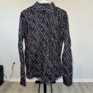 Bertigo Men’s Black White Wrist Watch Design Long Sleeve Button Up Size Large